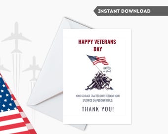 Printable Veterans Day Greeting Card - Instant Download/Express Gratitude with Printable Veterans Day Card