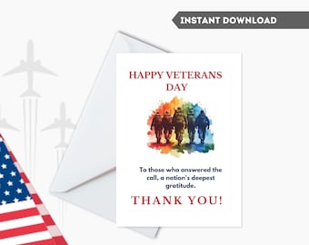 Printable Veterans Day Greeting Card - Instant Download/Express Gratitude with Printable Veterans Day Card