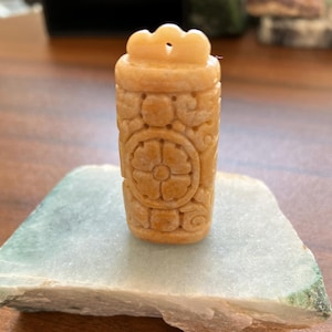 Hand Carved Jadeite Yellow Jade, Blessing Character