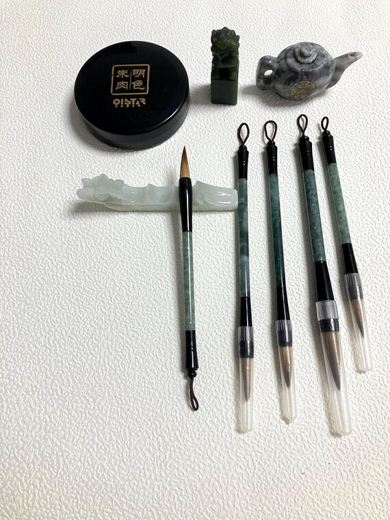 筆置き付き中国筆セット（天然翡翠製） - Etsy 日本