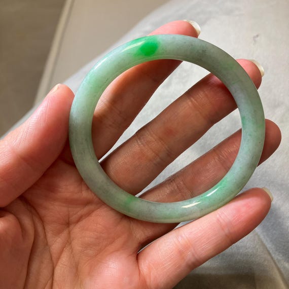 天然翡翠バングル 53 mm グリーンフローラルタイプ A ビルマ産翡翠