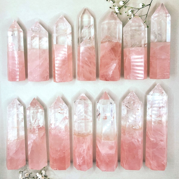 Rose Clear Quartz Point, Splice Obelisk Tower, Gift for her, Chakra Clear Quartz Obelisk, Natural Quartz crystal, Heart Chakra