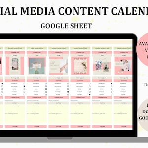 Social Media Content Calendar, Monthly Tracker, Followers Goals, Automatic Graphs, Grid Preview, Content Pillar, Hashtag Manager, All Months