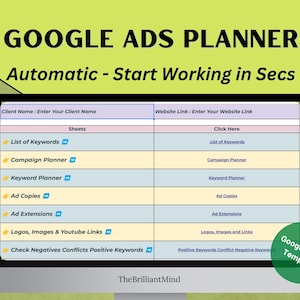 Google Ads Planner Template, Campaign, Keywords, Ad Copies, Ad Extensions Planner - Editable Social Media Planner, Social Media Ad Marketing
