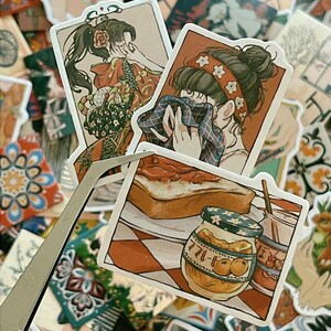 50pcs Retro Japanese Sticker Grab Bag Vintage Japanese Girl Sticker Kawaii Cartoon Theme Nature Stickers Cute Mystery Bag Sticker Waterproof