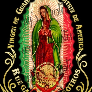 Virgen de Guadalupe PNG, Bandera Mexicana Virgen de Guadalupe Archivo PNG, Señora de Guadalupe, PNG Descarga Instantánea, Diseño de Camiseta.