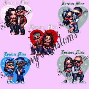 5 Forever Mine Valentine Cholo Chola Png, Spanish Couple Valentine Png, Valentines Cholito Cartoon, Old School Cholo PNG , Instant Download