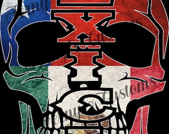 Texican Skull, Distressed Flag Skull, Mexico and Texas Flag Skull, PNG File Texican Design PNG, T-shirt Design PNG