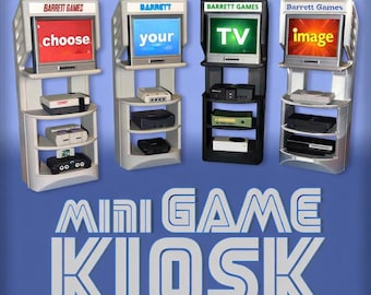Quiosco de juegos en miniatura: ¡Incluye mini televisor CRT, sistema de estanterías y 3 mini consolas de juegos!