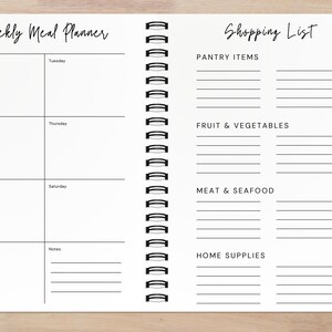 This Weekly Meal Planner Journal features a dual-page layout—track meals on one side and list pantry, fridge, and freezer items on the other. Stay organized, reduce food waste, and simplify meal prep with this efficient and structured meal planning tool.