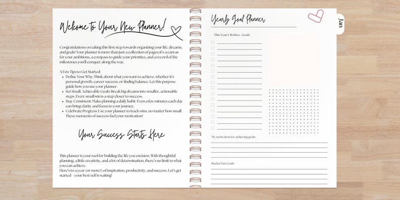 This image displays the yearly planning layout, designed to help you plan your year ahead with structured dated pages. It provides a clear overview of important dates, goals, and schedules, making it easy to stay organized and on track throughout 2025-2026. Perfect for long-term planning, this layout ensures you can efficiently map out your year with ease.