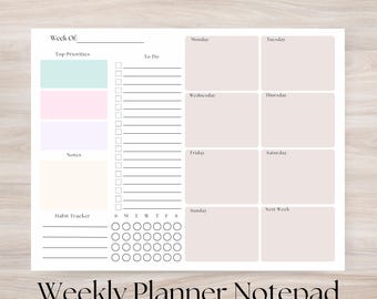 Minimalist Weekly Planner Notepad: 8x10 Tear-Off Desk Pad