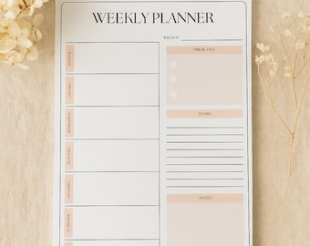 A5 Weekly Planner Notepad – Minimalist Undated To-Do List Desk Pad, Tear-Off Productivity Planner