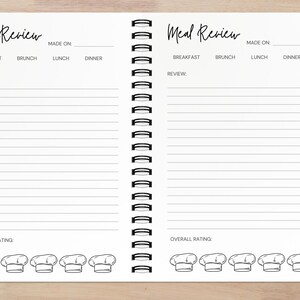 This Meal Review Page is designed to help you reflect on your meals, track what worked, and make adjustments for future planning. With space to rate meals, note favorite dishes, and list any modifications, this page makes meal prep more intentional and efficient. Whether you're testing new recipes or refining your meal routine, this section helps you improve your cooking experience, reduce food waste, and create a personalized meal system that fits your lifestyle.