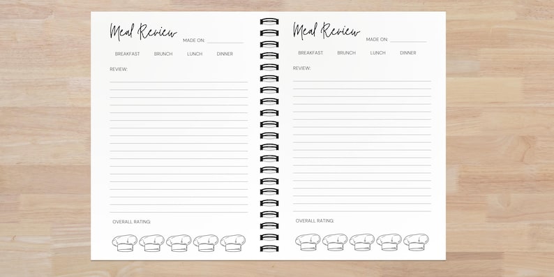 This Meal Review Page is designed to help you reflect on your meals, track what worked, and make adjustments for future planning. With space to rate meals, note favorite dishes, and list any modifications, this page makes meal prep more intentional and efficient. Whether you're testing new recipes or refining your meal routine, this section helps you improve your cooking experience, reduce food waste, and create a personalized meal system that fits your lifestyle.