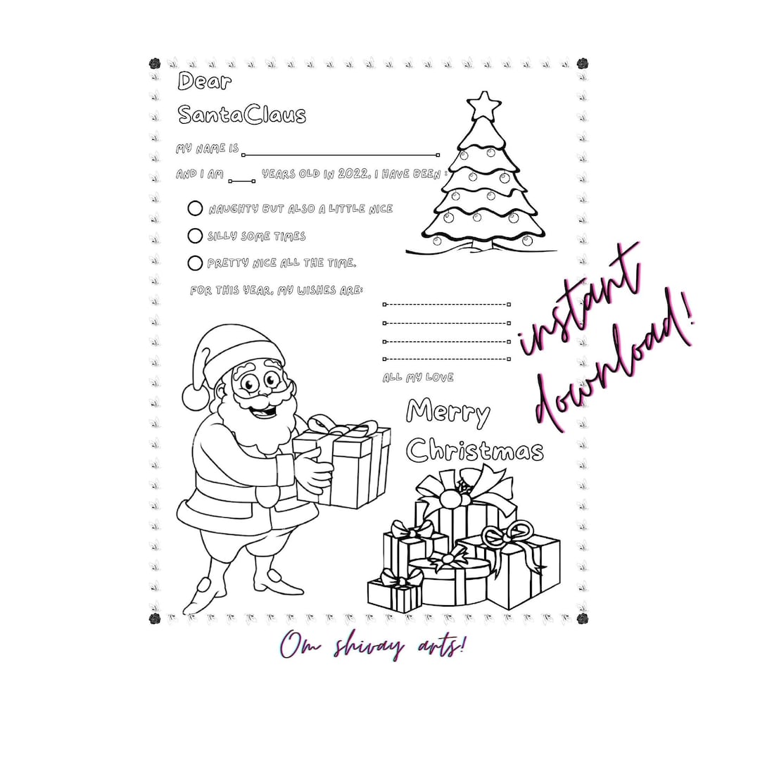 Letter to Santa Coloring Pageprintable Dear Santa Etsy