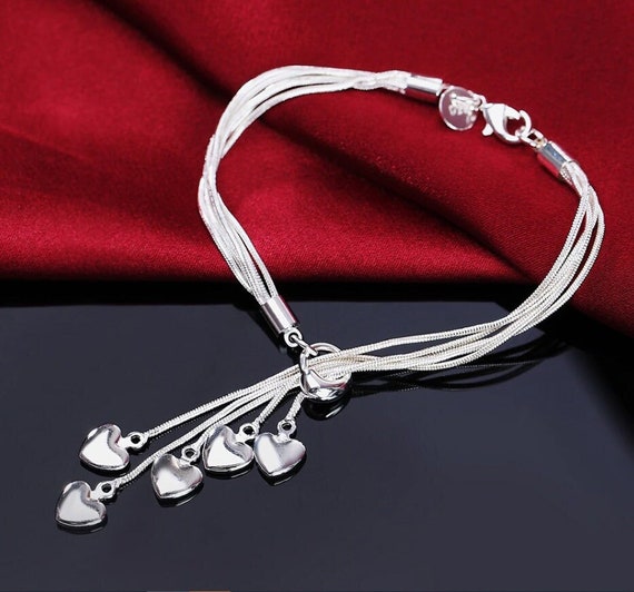 Sterling Silver 925 Wholesale Bracelet Hook Five Heart High Quality Fine  Jewelry Accessories Silver Charm Bracelets for Women 