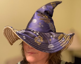 Cappello da strega trapuntato, cappello da strega riciclato, cappello da strega per Halloween, costume da festa rinascimentale, cappello da mago stregone, regalo per lo smistamento delle streghe