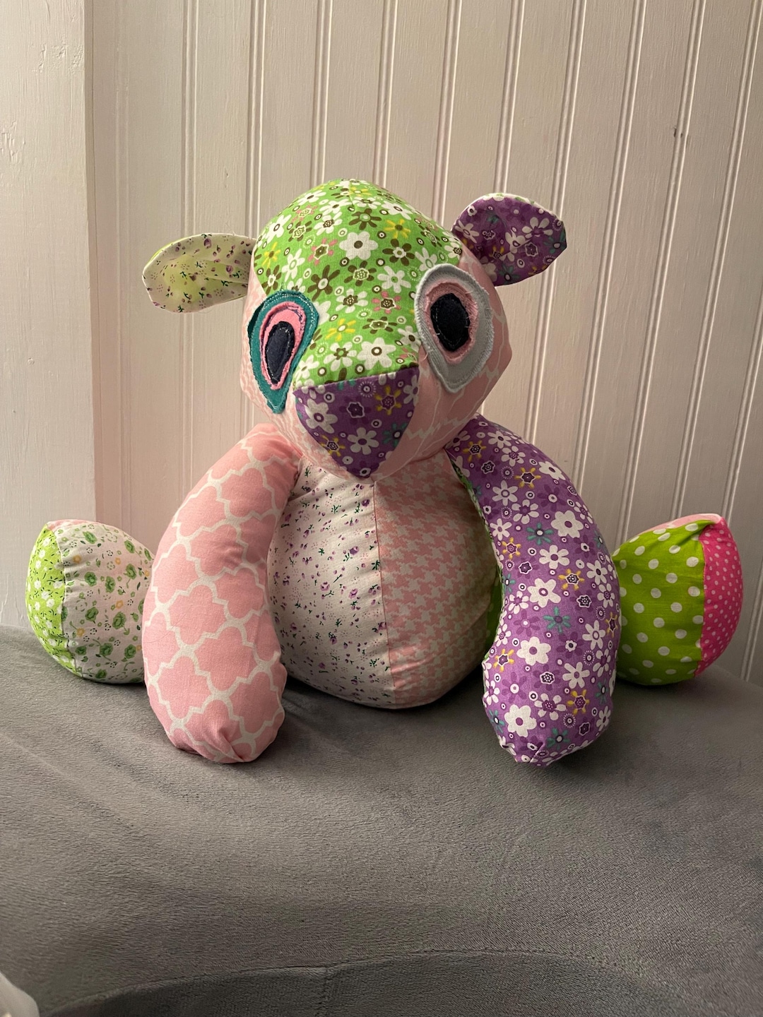 Handmade Patchwork Plush Animal | One-of-a-kind Stuffed Toy | Floral ...