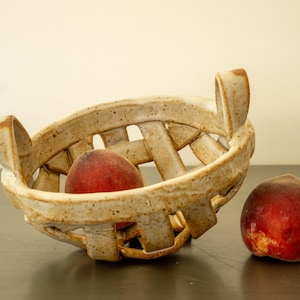 Handwoven ceramic bowl basket: Contemporary kitchen decor, artisan pottery, one of a kind!