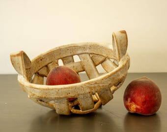 Handwoven pottery ceramic bowl basket: Contemporary kitchen decor, artisan pottery, one of a kind!