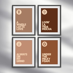 Coffee Wall Art Prints, Set of 4, Modern Kitchen Decor, Trendy Kitchen Wall Art,  Coffee Art, Minimalist Posters Digital, Coffee Gift