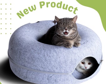 CATTASAURUS Peekaboo Cat Cave for Large Cats & Multiple Cats, Cat Donut, Cat Tunnel Bed Indoor Cats,Large Donut Cat Bed for Cats up to 30lbs