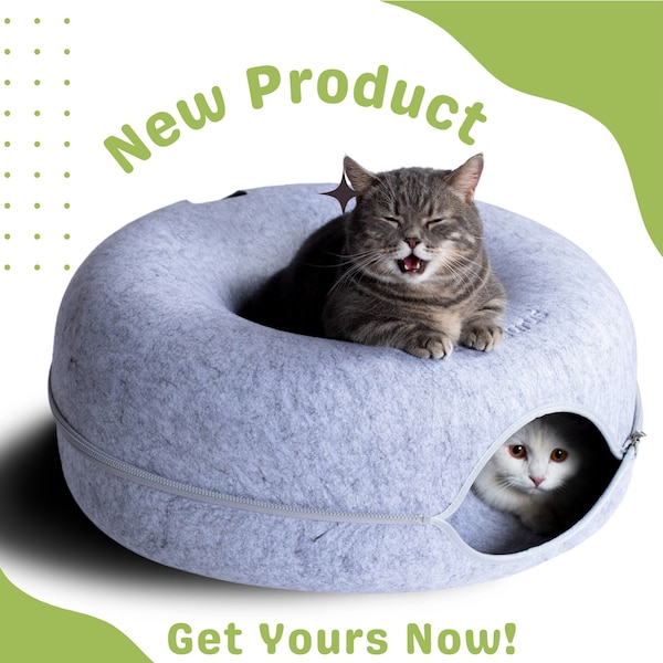 CATTASAURUS Peekaboo Cat Cave for Large Cats & Multiple Cats, Cat Donut, Cat Tunnel Bed Indoor Cats,Large Donut Cat Bed for Cats up to 30lbs