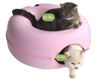 CATTASAURUS Peekaboo Cat Cave (Pink), Cat Donut, Cat Tunnel Bed Indoor Cats for Large Cats, Multiple Cats, for Cats up to 30lbs,Pink Cat Bed