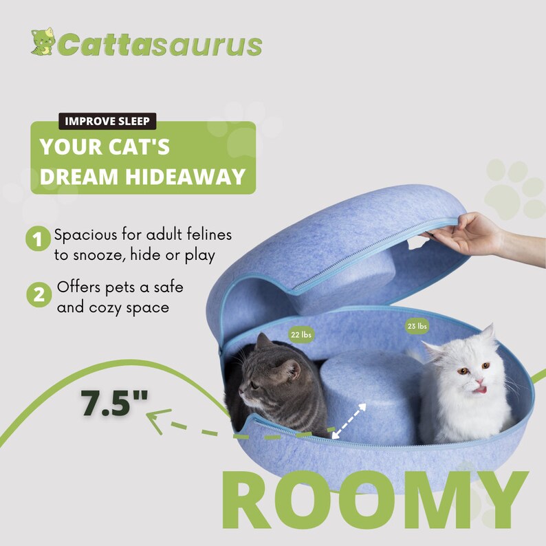 CATTASAURUS Peekaboo Cat Cave blue, Cat Donut, Cat Tunnel Bed Indoor