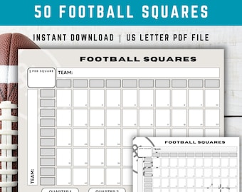 Downloadable Football Squares, 50 Numbered Squares Pool, Football Fundraiser, Superbowl Betting Game, Downloadable Football Grid, 8.5x11