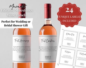 Bridal Shower Wine Poems Labels, Editable Marriage Milestones, Tags For Bridal Shower, Wedding Gift, Bridal Shower Gift, Canva Template-L001