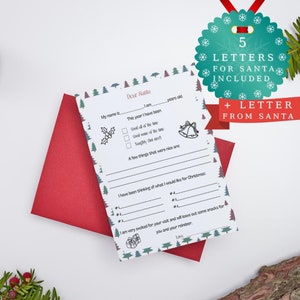 Lista de deseos de Navidad imprimible, Cartas para Papá Noel, Correo para niños, Carta de Navidad imprimible de Papá Noel, Querido Papá Noel A4+Carta de EE.UU.
