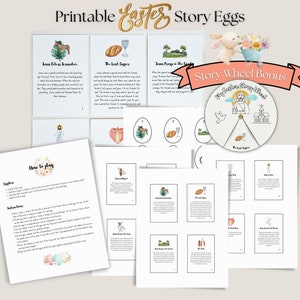 Attività stampabile di uova di storia di Pasqua per bambini, cartoline di Pasqua cristiane, download istantaneo di uova di resurrezione, attività per la classe -E001