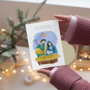 Christliche Weihnachtskarten zum Ausdrucken, Canva Vorlage, vollständig bearbeitbare Krippenkarte, Heilige Jahreszeit DIY, Sofort Download - CH001