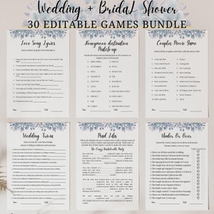 Downloadable Bridal Shower Games, Instant Download Wedding Games Bundle, Bachelorette Party, Canva Template, Editable Bridal Activities-W001