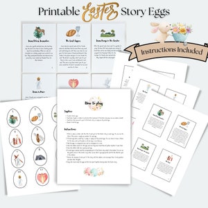 Attività stampabile di uova di storia di Pasqua per bambini, cartoline di Pasqua cristiane, download istantaneo di uova di resurrezione, attività per la classe -E001