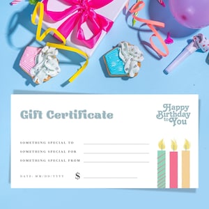 Plantilla Canva de certificado de regalo de feliz cumpleaños, cupón de regalo editable, vale personalizable, tarjeta de regalo de cumpleaños imprimible, descarga instantánea