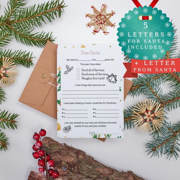 Dear Santa Letter Printable, Letter From Santa Christmas Eve, Letters for Santa Claus, Mail for Kids , Christmas Wish List, A4+Us Letter