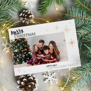 Modello di biglietto fotografico di Natale Canva, biglietto modificabile di buone feste, biglietto minimalista, modello di canva moderno, biglietto di Natale con foto di famiglia, CH001