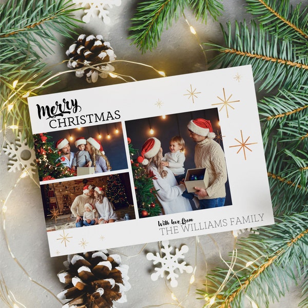 Printable Christmas Card Template Canva, Editable Happy Holidays Card, Minimalist Card, Modern Canva Template, Family Photo Xmas Card, CH001