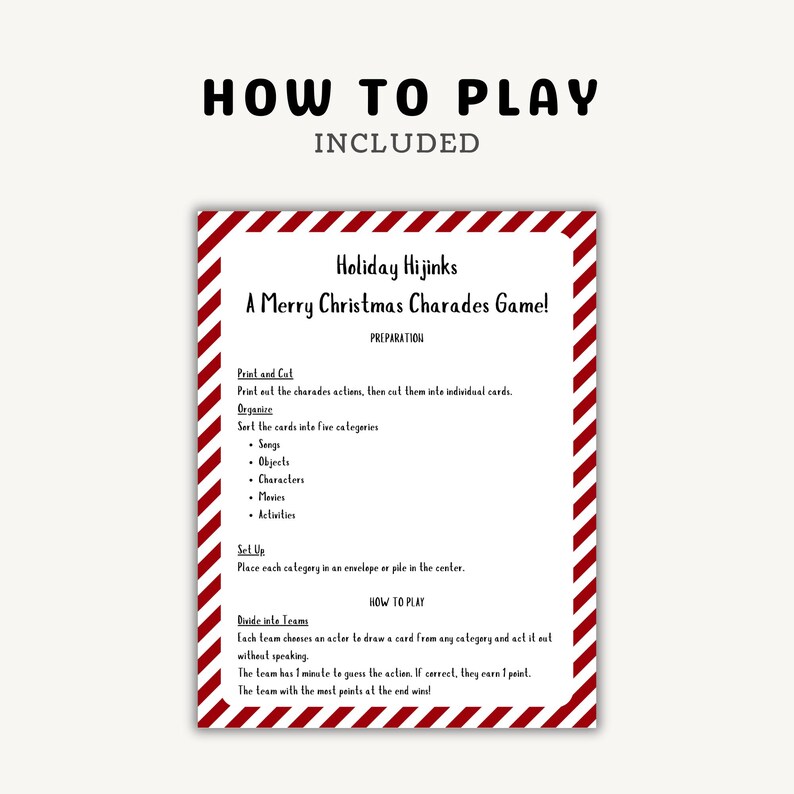 Christmas Charades Game Cards , Party Games for Kids, Family and ...