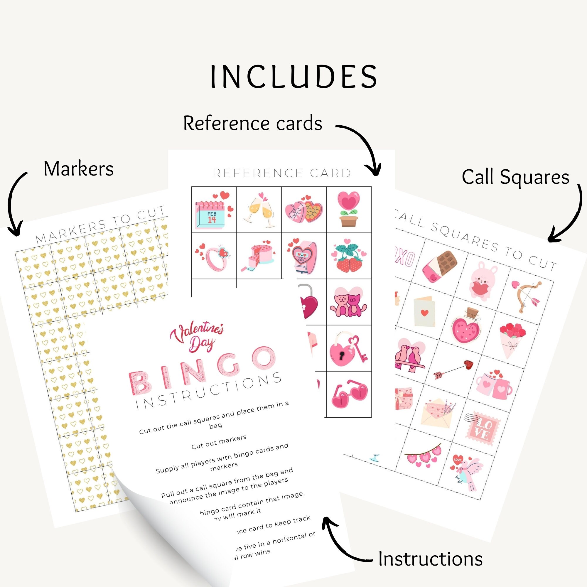 Valentines Bingo Cards for Kids, 50 Unique Printable Bingo Cards ...