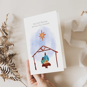 Cartolina di Natale stampabile religiosa, cartoline cristiane scaricabili, modello Canva, biglietto di natività completamente modificabile, fai da te, download istantaneo - CH001