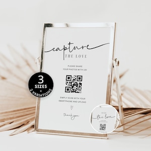 Capture The Love Qr Sign, Wedding Capture Our Day, Qr Code For Photo Sharing, Minimalist Sign, Share the Love Sign,Editable,Instant Download