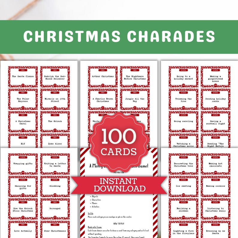 Christmas Charades Game Cards , Party Games for Kids, Family and ...