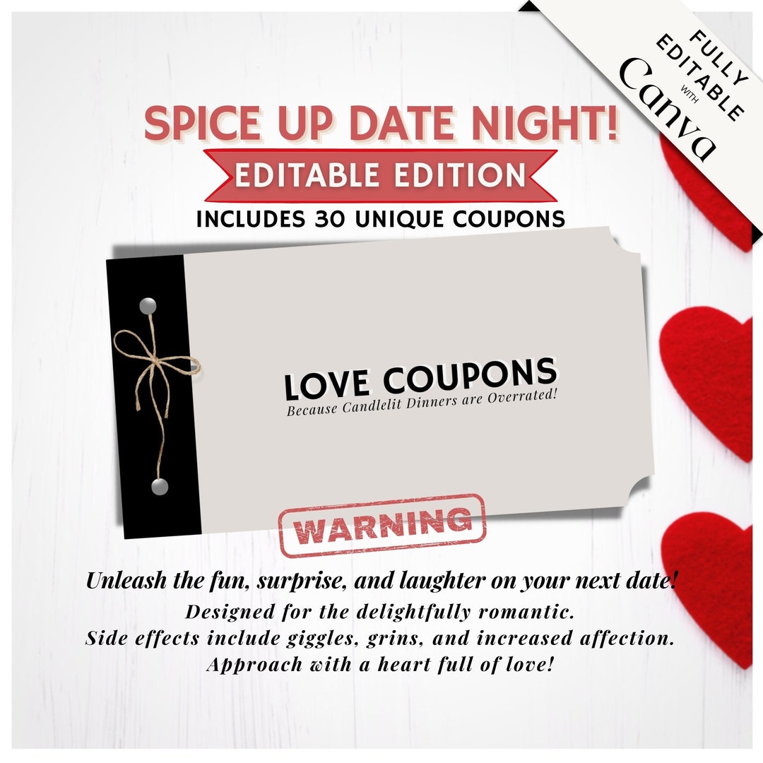 Love Coupons for Him Template, Editable Valentines Day Vouchers for ...