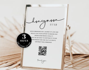 Honeymoon Fund Qr Code Template, Honeymoon Signage, Cash Gift Sign, Minimalist Canva Templates, Reception Signs, Editable, Instant Download