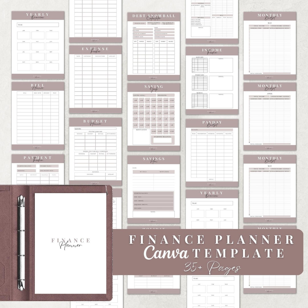 Pcf Editable Finacial Grid Finance Planner Binder, Printable Budget Tracker, Financial Canva ...