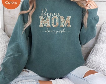 Personalized Bonus Mom Sweatshirt with Kids Names, Stepmom Gift, Mothers Day Gift, Stepmother Present, Comfort Colors, Custom Bonus Mom Gift